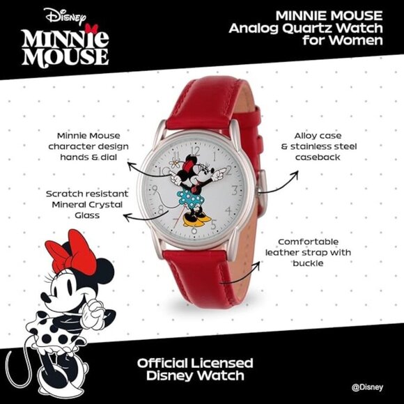 NWT - Disney Minnie Mouse Cardiff Classic Adult Analog Quartz Watch with Leather - Picture 16 of 16